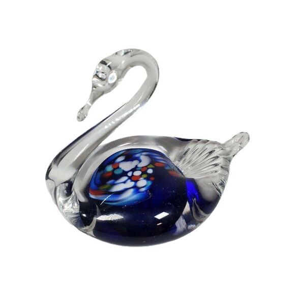 Vintage Czechoslovakian Bohemian Art Glass Green Millefiori Swan $390 Retail